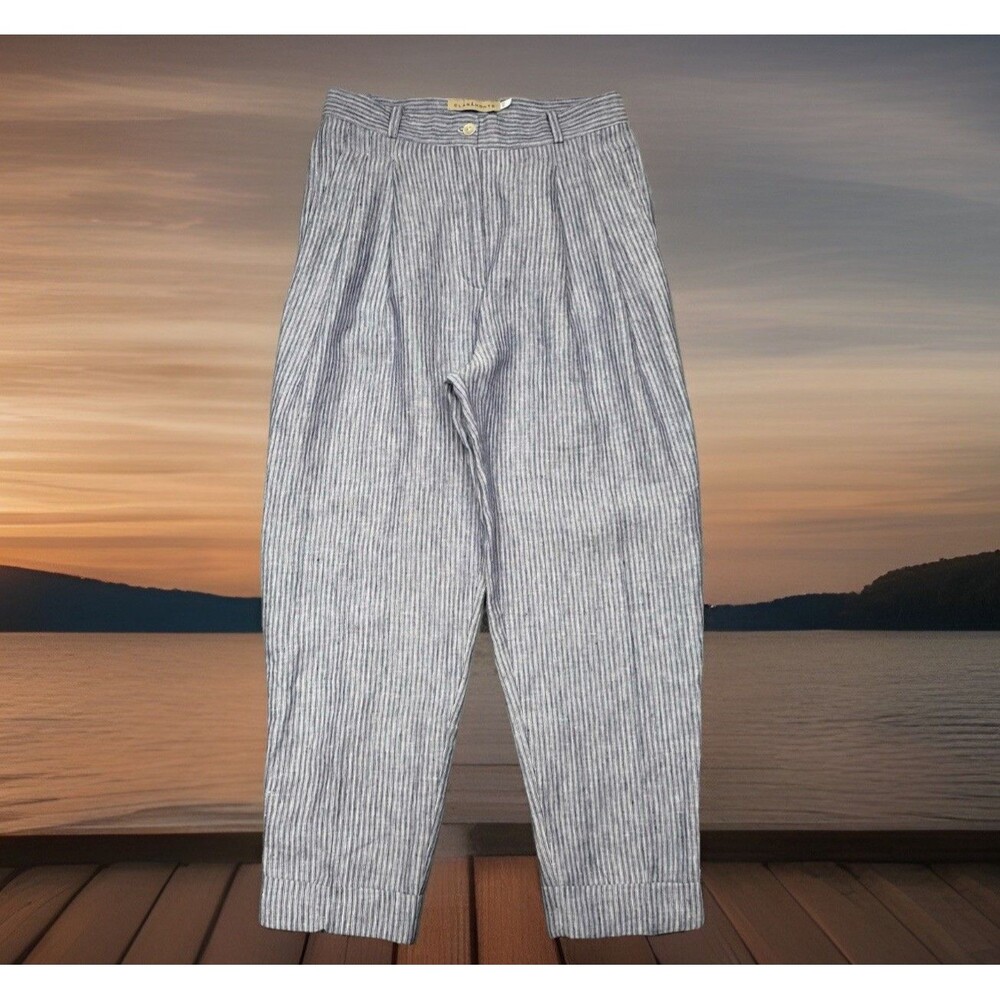Claramonte Ankle Crop Pants 40 US 8 (29x25.5) Blue Pinstripe Pleat Cuffed Womens - Picture 8 of 9